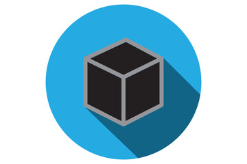 Three dimensional or 3D cube hexahedron flat vector icon for apps and websites . 
