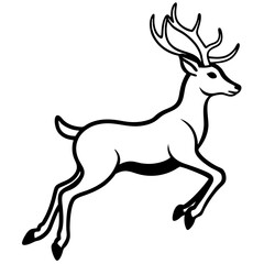 jumping Deer silhouette vector black outline, white background 