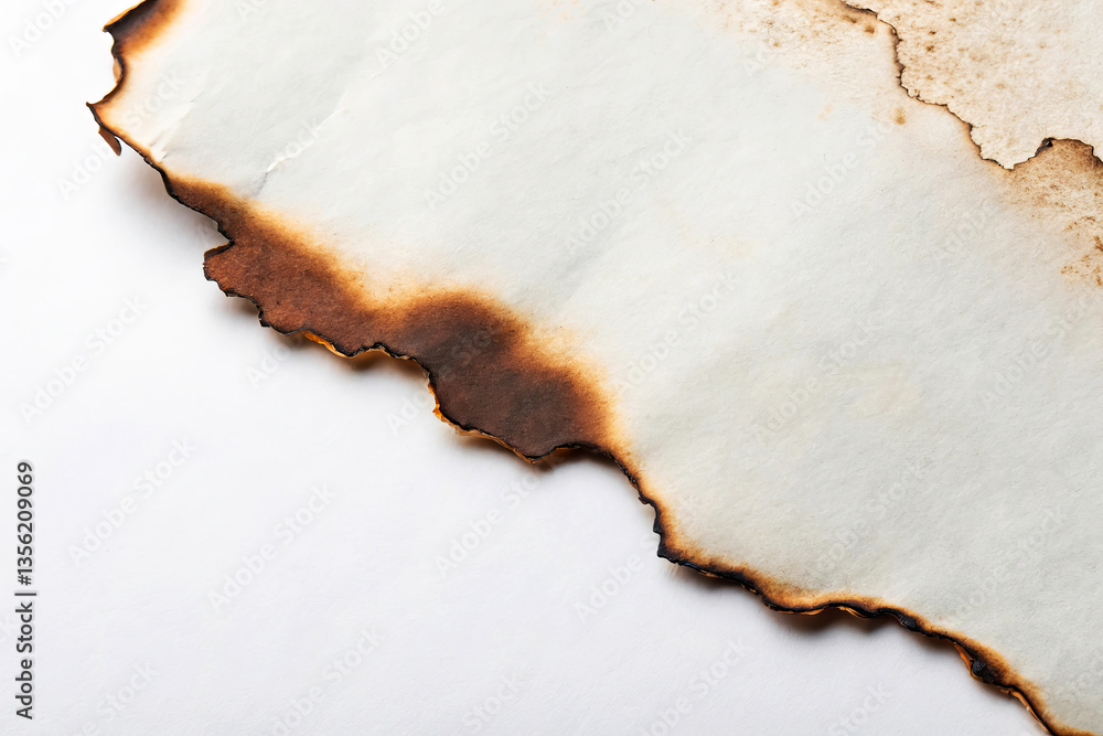 Poster burnt edge of paper with texture and detailed patterns on a white background