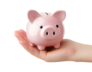 Hand holding a piggy bank isolated on a transparent background