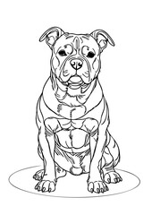Alert Dog Sitting Illustration – Hand Drawn Black and White Muscular Puppy Line Art for Tattoo, Logo, Coloring Page, or Pet Branding Design