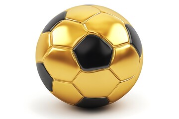Golden Soccer Ball Black and Gold Panels, Isolated on White, Detailed Surface