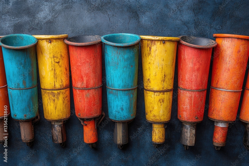 Poster a collection of colorful cylindrical objects displayed neatly together