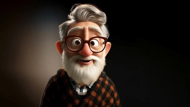 Sad elderly man transforming to a smile upon receiving good news in a dark setting