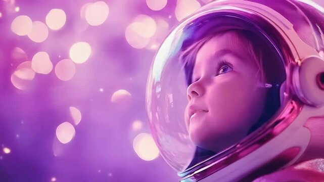 Child in an astronaut suit gazing with wonder at the starry cosmos

