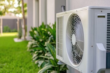 Outdoor air conditioner unit on house wall