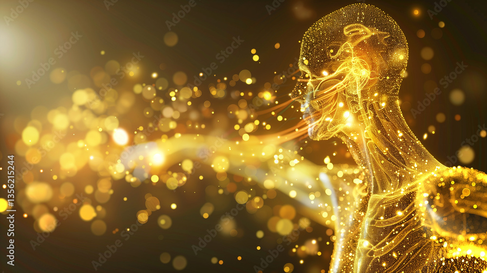 Poster this abstract representation of genetic enhancements aimed at extending human youthfulness.