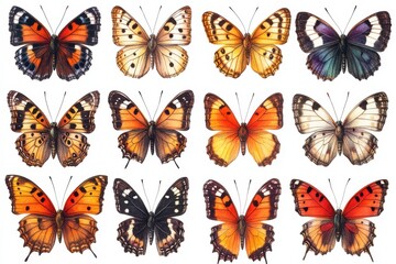 Obraz premium Colorful collection of butterfly illustrations showcasing diverse species and patterns