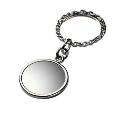 Blank Metal Keychain with Chain Round Tag Silver Keyring Promotional Accessory Advertising Mockup