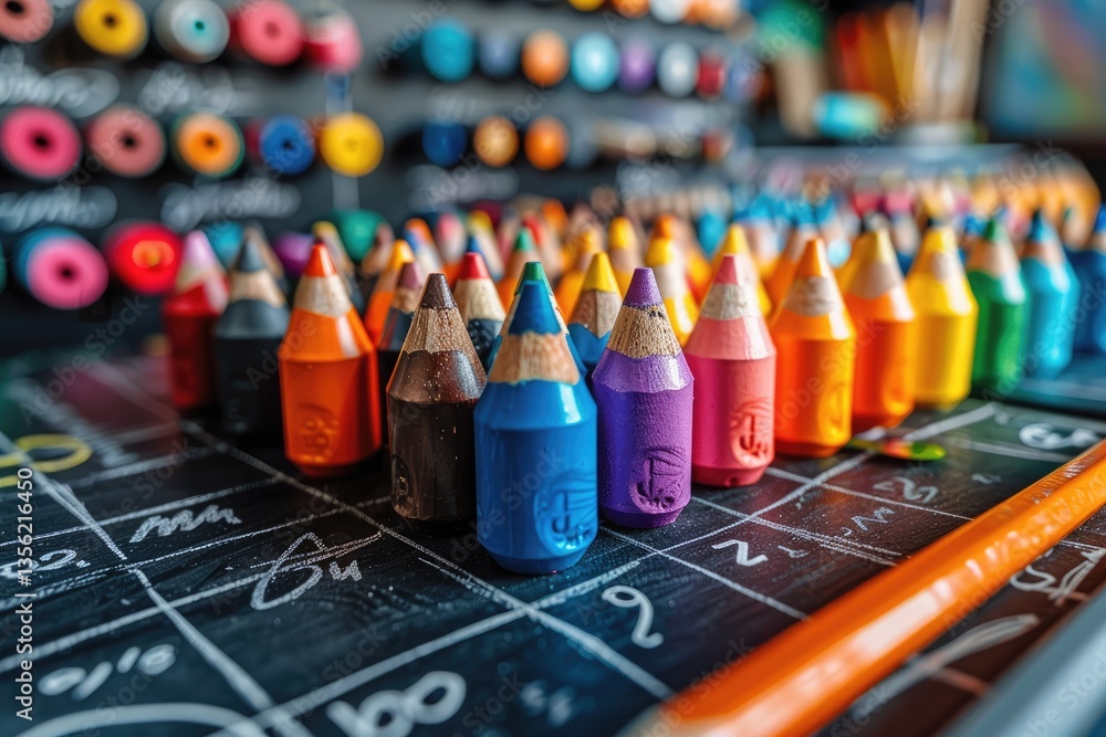 Poster a colorful array of art pencils arranged on a dark surface