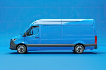 Detailed Color Image of Blue Transport Van From Left Side View