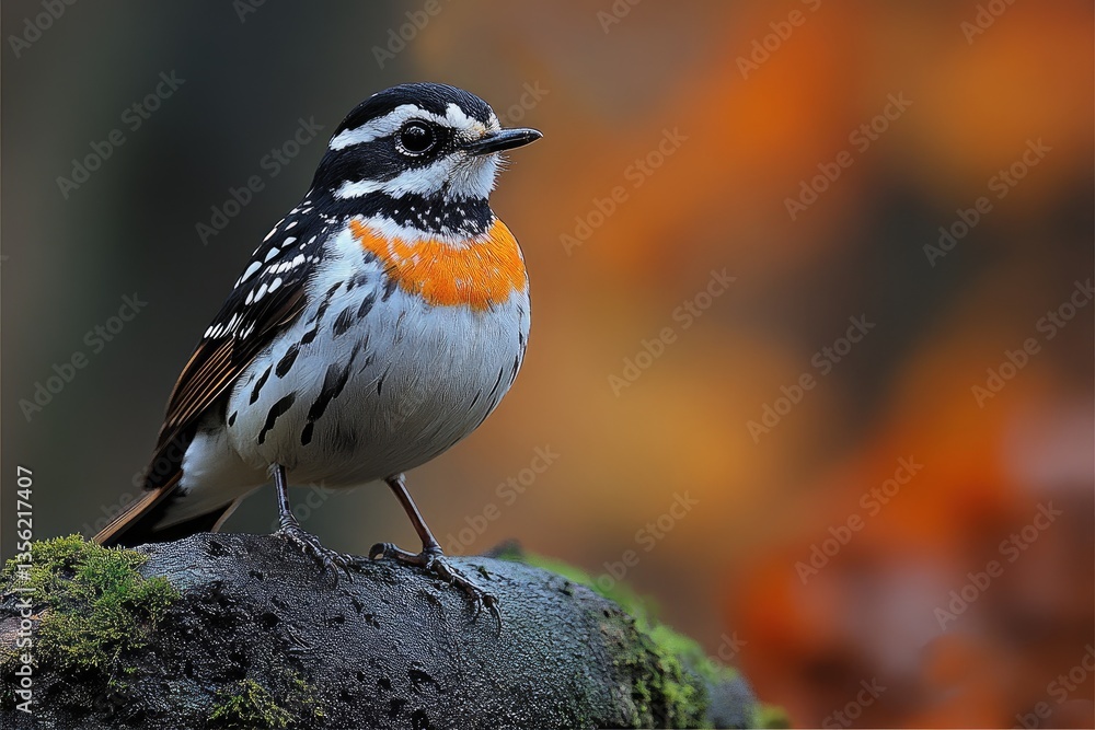 Poster a colorful bird with striking patterns perches on a log