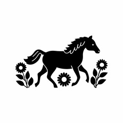 creative details Horse Running Through a Field of Flowers and Leaves Icon vector illustration 
