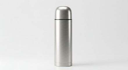Stainless Steel Thermos Bottle on White Background for Hot and Cold Drinks