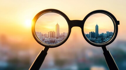 Plakat Magnified Cityscape at Sunset: A Vision of Urban Dreams