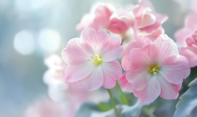 Obraz premium Pink Primroses Blooming Beautifully in Focus, Generative AI