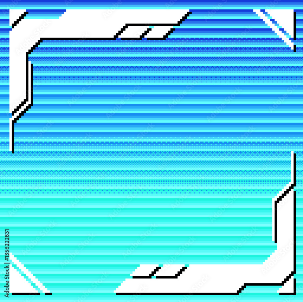 Aufkleber cyberpunk cyan gradient frame background in scanline, pixel art style template