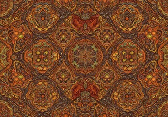 Intricate Warm Brown Pattern Symmetrical Design. AI Generated