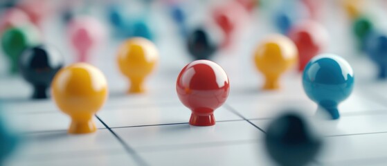 Colored game pieces on grid