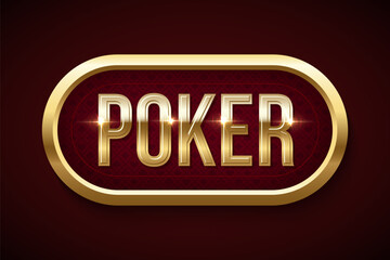 Poker red table background. Casino pattern for game blackjack. Casino playing field with gold lettering poker in golden frame. Realistic vector illustration.