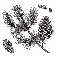 Naklejka premium Cedar pine branches with exquisite cones captured beautifully in side view showcasing nature's elegance