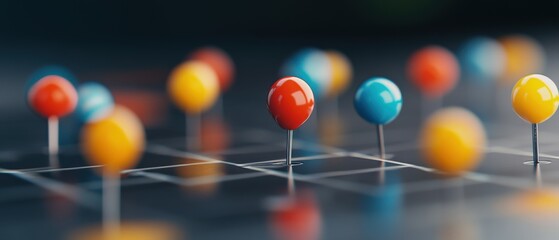 Colorful push pins on chart