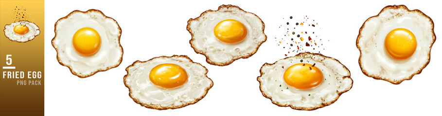 set of Delicious Fried Eggs with Seasoning isolated on white or transparent png background