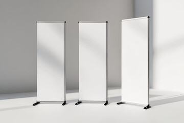 Roll Up Banner Display Econo 3D Render Displaying 3 Views Front Back and Perspective