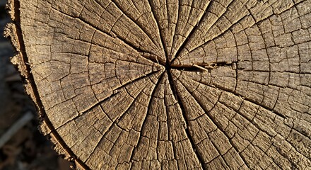 Sunlit Aged Tree Stump Texture Detail. AI Generated