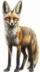 Obraz premium Realistic long-eared fox full body upright stance large pointed ears slender legs alert posture natural fur detail desert animal wildlife species graceful figure isolated background mammal elegant