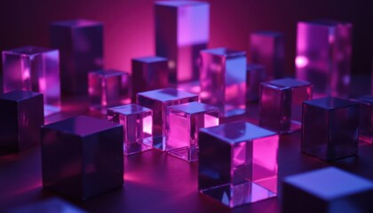 Obraz premium Dynamic Lighting Effects Illustrate the cubes with dramatic lighting, adding reflections and shadows that create a sense of depth and three dimensionality.