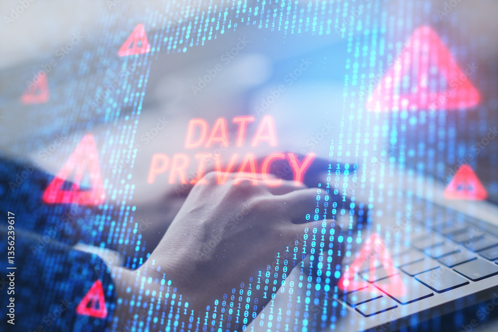 Aufkleber cybersecurity data privacy concept with digital holographic effects.