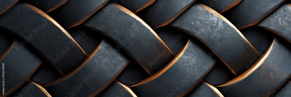 Poster close-up view of intricate metallic weave design with smooth curves and rich textures for artistic a