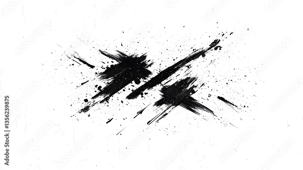 Poster dynamic black ink splashes on minimalist graphic design abstract art studio environment top view per