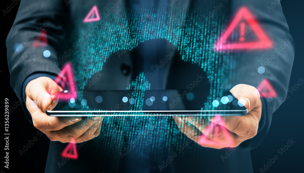 Aufkleber Cybersecurity concept with cloud computing and data protection.