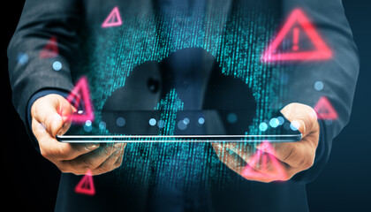 Cybersecurity concept with cloud computing and data protection.