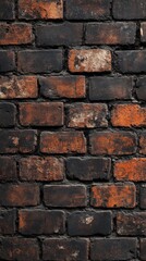 Obraz premium Dark and Weathered Brick Wall Surface with Varied Textures and Colors Suitable for Background in Urban and Industrial Settings
