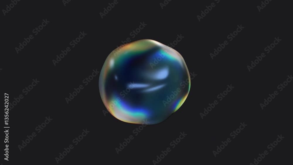 Poster transparent multicolored water bubble with iridescent effect. abstract liquid distorted sphere on th
