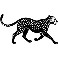 Fototapeta premium Running Cheetah silhouette vector black outline, white background