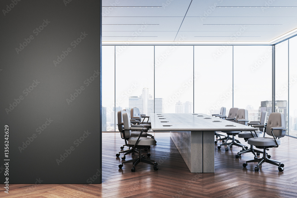 Aufkleber modern conference room with a large table and office chairs, featuring floor-to-ceiling windows show