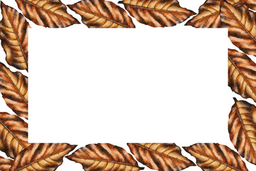 Watercolor frame of tobacco leaves with empty space in the center for text. Perfect for packaging design, advertising, branding, and decoration.