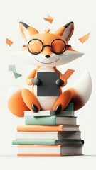 Charming cartoon fox studies atop colorful books with a chalkboard in school theme Generative AI