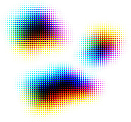 Set of rainbow spectral point clouds or shapeless blobs. Vector.