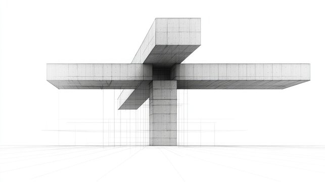 Abstract architectural structure, blueprint style, white background