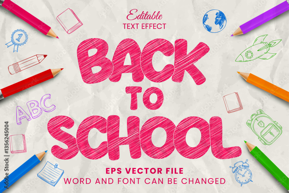 Poster back to school sketch texture vector text effect