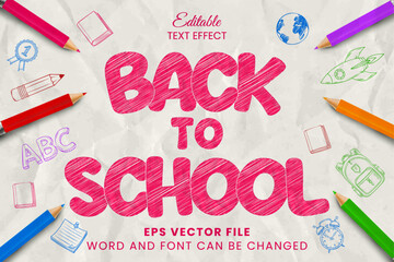 Back to school sketch texture vector text effect 