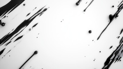 Abstract black ink drips on white background