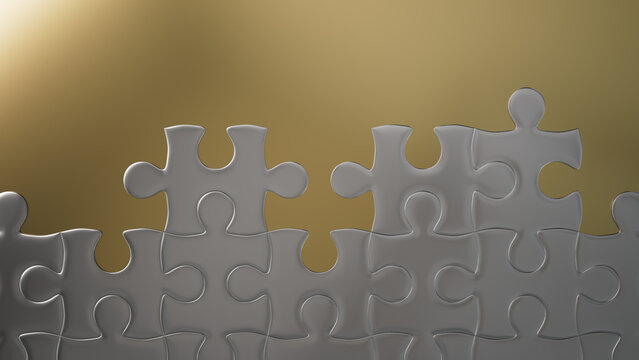 Stunning 3D Metallic Jigsaw Puzzle on Gradient Gold to Grey Background