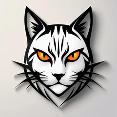 Obraz premium AI Generative. Minimal cat head logo with elegant expression. The design features bold, black outlines and striking orange eyes. 2