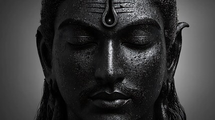 Dark statue of a serene deity